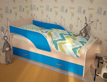 Односпальная детская кровать Максимка, корпус Млечный дуб, фасад Синий в Тамбове