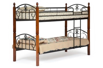 Детская кровать BOLERO двухярусная дерево гевея/металл, 90*200 см (bunk bed), красный дуб/черный в Тамбове