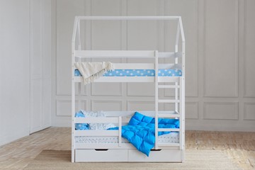 Двухэтажная детская кровать Домик с ящиками, цвет белый в Тамбове