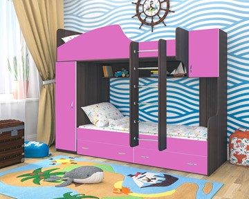 Детская кровать-шкаф Юниор-2, каркас Ясень анкор темный, фасад Розовый в Тамбове