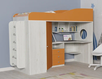 Детская кровать-шкаф Кадет-1 с металлической лестницей, корпус Винтерберг, фасад Оранжевый в Тамбове