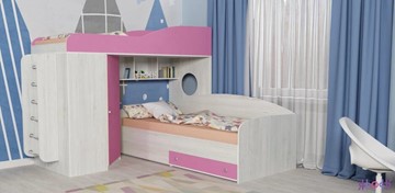 Кровать-чердак детская Кадет-2 с металлической лестницей, корпус Винтерберг, фасад Розовый в Тамбове