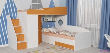 Детская кровать-шкаф Кадет-2 с универсальной лестницей, корпус Белое дерево, фасад Оранжевый в Тамбове