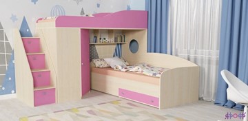 Детская кровать-шкаф Кадет-2 с универсальной лестницей, корпус Дуб, фасад Розовый в Тамбове