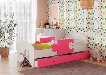 Детская кровать с бортиками и ящиком ТМК Мозайка, корпус Белый/фасад Розовый (ламели) в Тамбове