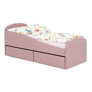 1-спальная детская кровать с ящиками Letmo 190х80 клубничный мусс (рогожка) в Тамбове