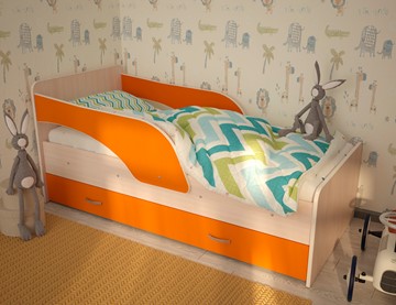 Кровать с бортиками Максимка, корпус Млечный дуб, фасад Оранжевый в Тамбове