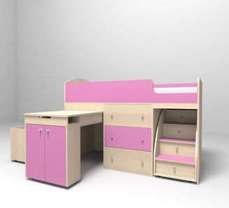 Детская кровать-шкаф Малыш 1800, корпус Дуб, фасад Розовый в Тамбове