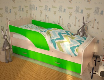 Детская кровать с бортиками Максимка, корпус Млечный дуб, фасад Салатовый в Тамбове