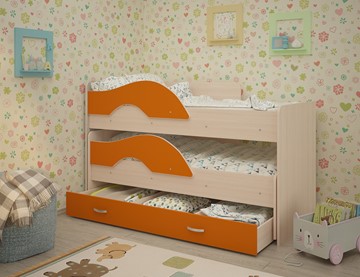 Детская 2-ярусная кровать ТМК Радуга 1.6 с ящиком, корпус Млечный дуб, фасад Оранжевый в Тамбове