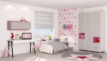 Комплект мебели для детской POLINI Kids Mirum №7 Белый / Серый / Розовый в Тамбове