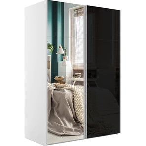Шкаф 2-дверный Эста (Зеркало/Стекло черное) 1600x660x2200, белый снег в Тамбове