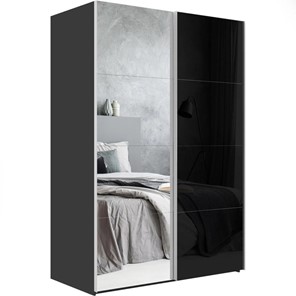 Шкаф 2-дверный Эста (Зеркало/Стекло черное) 1800x660x2400, серый диамант в Тамбове