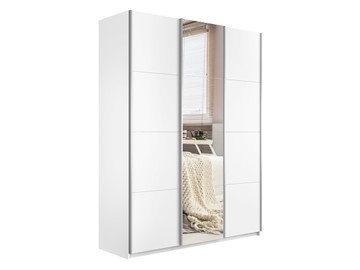 Шкаф 3-дверный Широкий Прайм (2 ДСП / Зеркало) 2400x570x2300, Белый снег в Тамбове