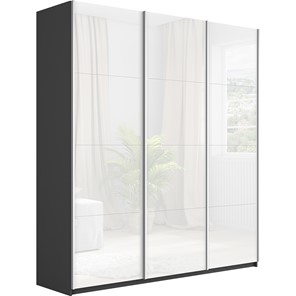 Шкаф трехдверный Широкий Прайм (Белое стекло) 2400x570x2300,  Серый диамант в Тамбове