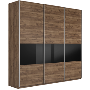 Шкаф 3-х створчатый Широкий Прайм (ДСП / Черное стекло) 2400x570x2300, Крафт Табачный в Тамбове