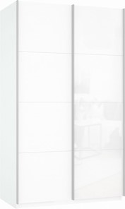 Шкаф Прайм (ДСП/Белое стекло) 1400x570x2300, белый снег в Тамбове