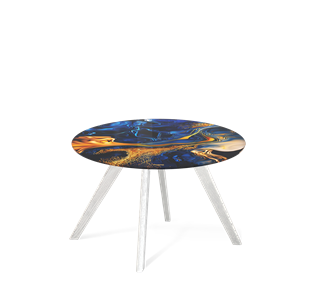 Круглый столик SHT-S39 / SHT-TT32 60 стекло/МДФ (синий сапфир/белый/патина серебро) в Тамбове