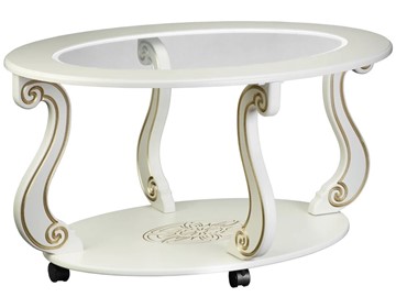 Стеклянный столик Овация-С, на колесах, слоновая кость-золото в Тамбове