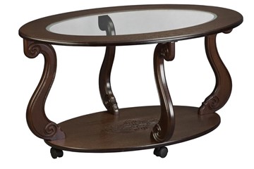 Стеклянный столик в гостиную Овация-С, на колесах, темно-коричневый в Тамбове