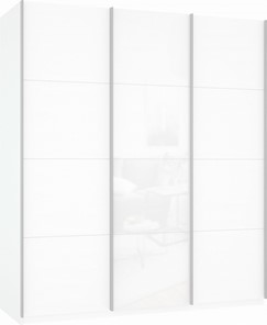 Шкаф-купе трехдверный Прайм (ДСП/Белое стекло/ДСП) 1800x570x2300, белый снег в Тамбове