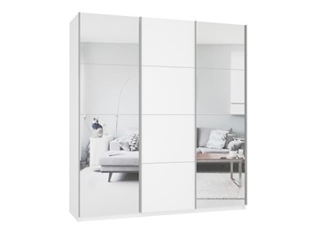 Шкаф 3-х створчатый Прайм (Зеркало/ДСП/Зеркало) 1800x570x2300, белый снег в Тамбове