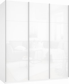 Шкаф-купе 3-х дверный Прайм (3 Белое стекло) 2100x570x2300, белый снег в Тамбове