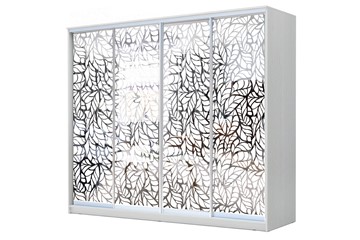Шкаф 4-х дверный 22-24/2-6666, Пескоструйный рисунок "Лист", Белый в Тамбове