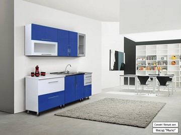 Прямая кухня Мыло 224 2000х718, цвет Синий/Белый металлик в Тамбове