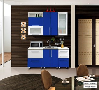 Готовая прямая кухня Мыло 224 1600х718, цвет Синий/Белый металлик в Тамбове