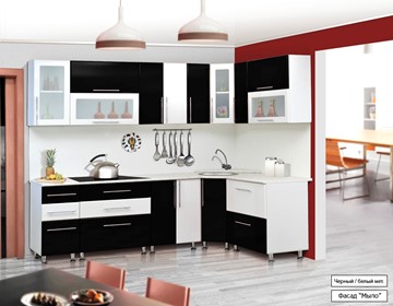 Угловая кухня Мыло 224 2600х1600, цвет Черный/Белый металлик в Тамбове