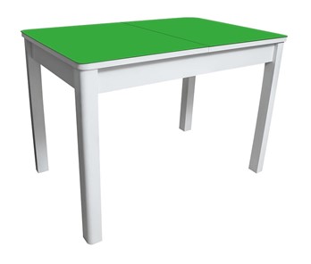 Кухонный стол раздвижной Айсберг-02 СТ2, белое ЛДСП/стекло зеленое/прямые массив белый в Тамбове