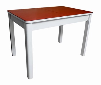 Кухонный стол раздвижной Айсберг-01 СТ2, белое ЛДСП/стекло алое/прямые массив белый в Тамбове