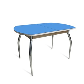 Кухонный обеденный стол ПГ-05 СТ2, дуб молочный/синие стекло/35 хром гнутые металл в Тамбове