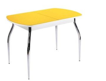 Кухонный стол раздвижной ПГ-07 СТ2, белое/желтое стекло/35 хром гнутые металл в Тамбове