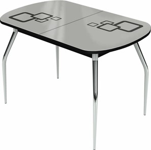 Обеденный раздвижной стол Ривьера мини хром №5, Рисунок квадро (стекло белое/черный/черный) в Тамбове
