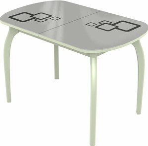Обеденный раздвижной стол Ривьера мини дерево №1, Рисунок квадро (стекло белое/черный/белый) в Тамбове