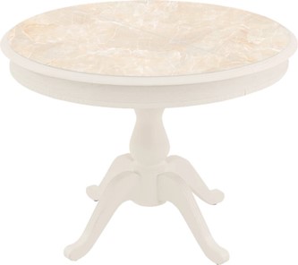 Овальный обеденный стол Фабрицио-1 Glass, Круг 1000, фотопечать (Мрамор 6, Слоновая кость) в Тамбове