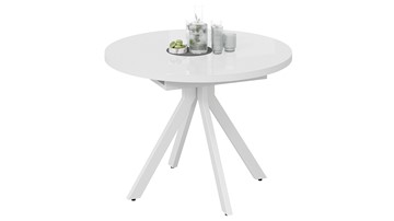 Овальный стол на кухню Стокгольм Тип 1 (Белый муар/Стекло глянцевое белое) в Тамбове