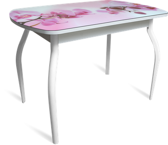 Кухонный стол ПГ-04 СТФ белое/орхидея/крашенные фигурные в Тамбове
