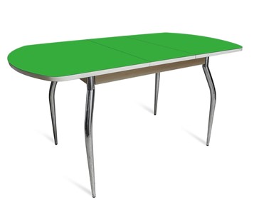 Раздвижной стол ПГ-02 СТ2, дуб молочный/зеленое стекло/35 хром гнутые металл в Тамбове