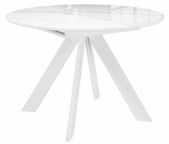 Стол кухонный раскладной раздвижной DikLine SFC110 d1100 стекло Оптивайт Белый мрамор/подстолье белое/опоры белые в Тамбове