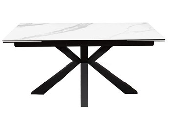 Стол обеденный раскладной раздвижной DikLine SFE160 Керамика Белый мрамор/подстолье черное/опоры черные (2 уп.) в Тамбове