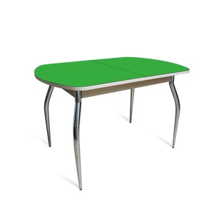 Кухонный стол ПГ-06 СТ2, дуб молочный/зеленое стекло/35 хром гнутые металл в Тамбове