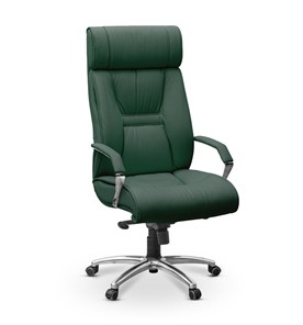 Кресло в офис Олимп X (подлокотники хром) натуральная кожа с компаньоном / зеленая NL30 в Тамбове