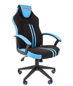 Кресло игровое CHAIRMAN GAME 26  Экокожа - Ткань стандарт. Черный/голубой в Тамбове