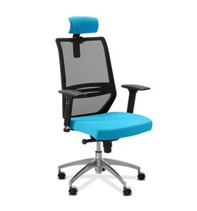 Кресло офисное Aero lux с подголовником, сетка/ткань TW / черная/голубая в Тамбове