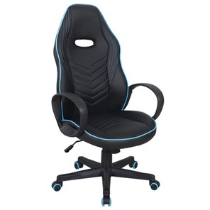 Офисное кресло BRABIX "Flame GM-004", экокожа, черное/голубое, 532498 в Тамбове
