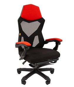 Кресло офисное CHAIRMAN 571 с подставкой для ног , сетчатый акрил / полиэстер черный/красный в Тамбове