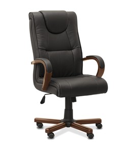 Кресло в офис Империя, натуральная кожа с компаньоном / черная/дерево - орех в Тамбове